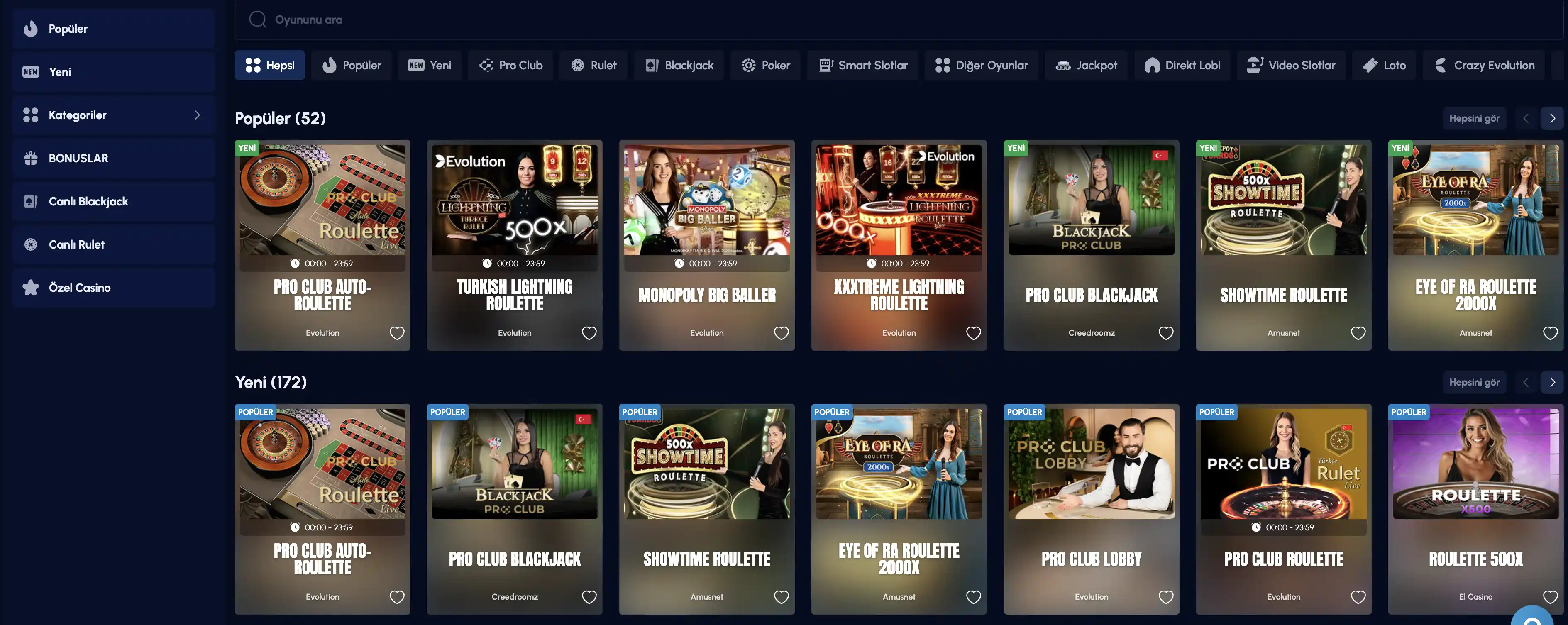 Savoy canlı casino lobisi rulet ve blackjack ekran görüntüsü